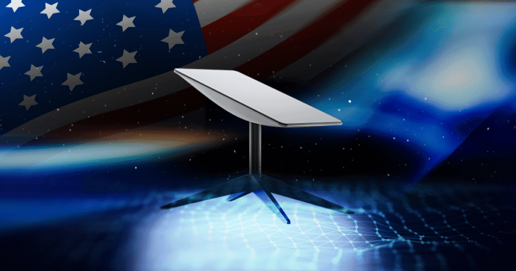 Starlink kit with American flag in background